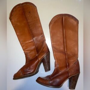 Zodiac Vintage Leather Western Cowgirl Cowboy Cognac Tall High Heel Boots 9